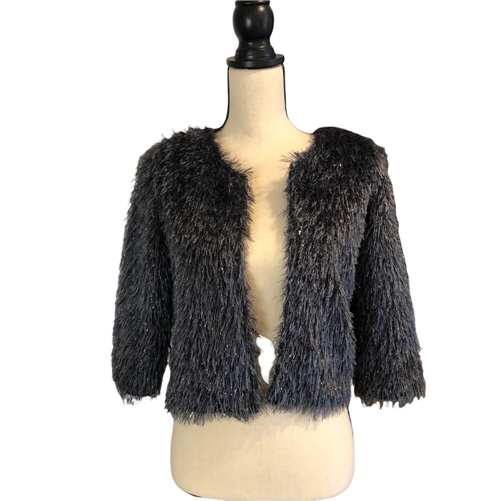 XXI size M crop cocktail fringe crop jacket in dark grey